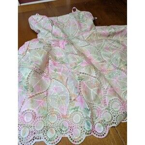 ELLIATT Pink Floral Guipure Lace Mini Dress Sequin Leaf Eyelet Scalloped Small